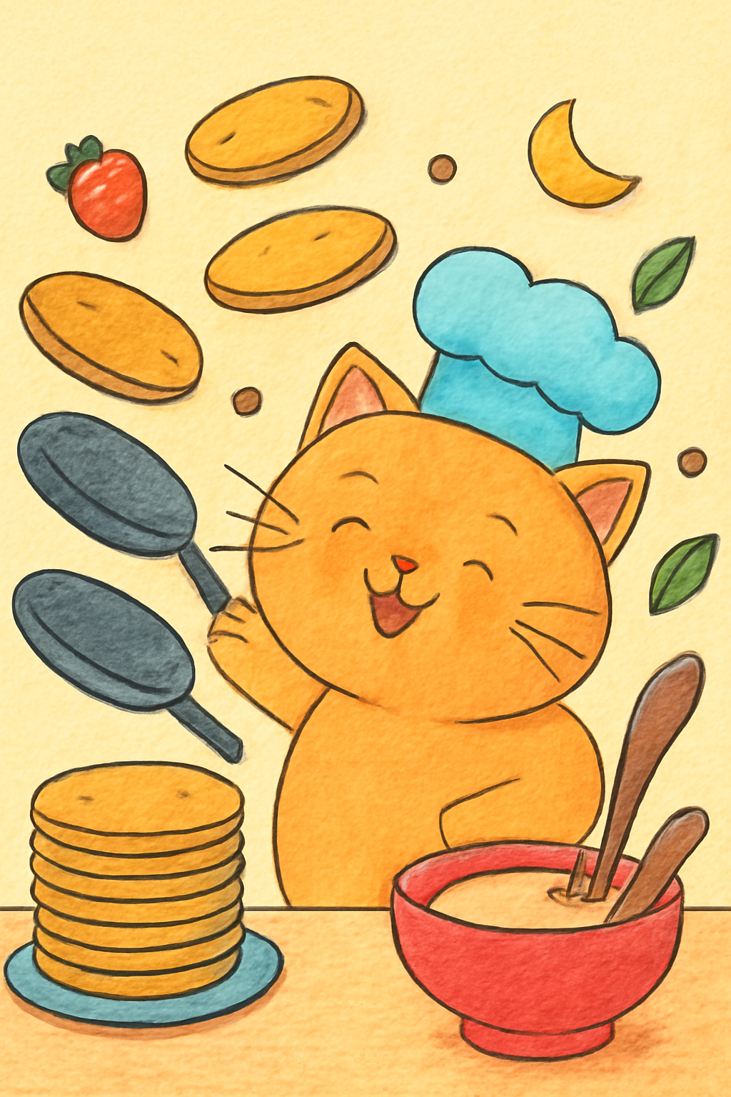 Coloring example — Pancake Flipping Cat