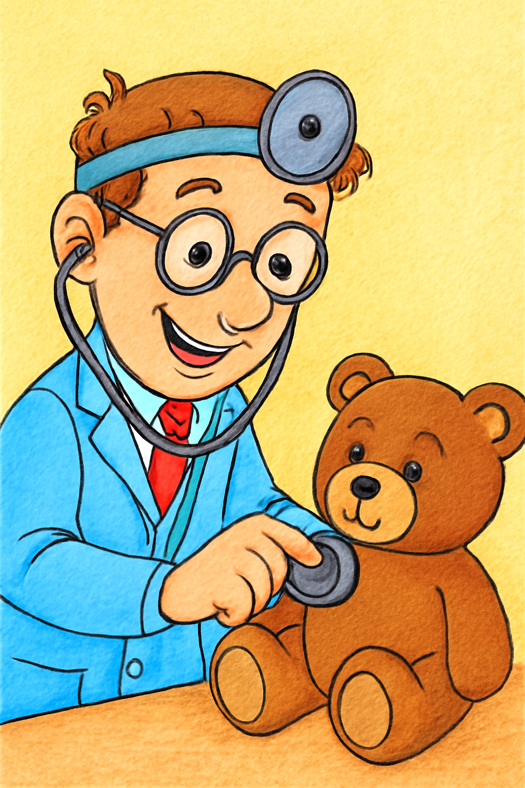 Coloring example — Whimsical Doctor and Patient Fun