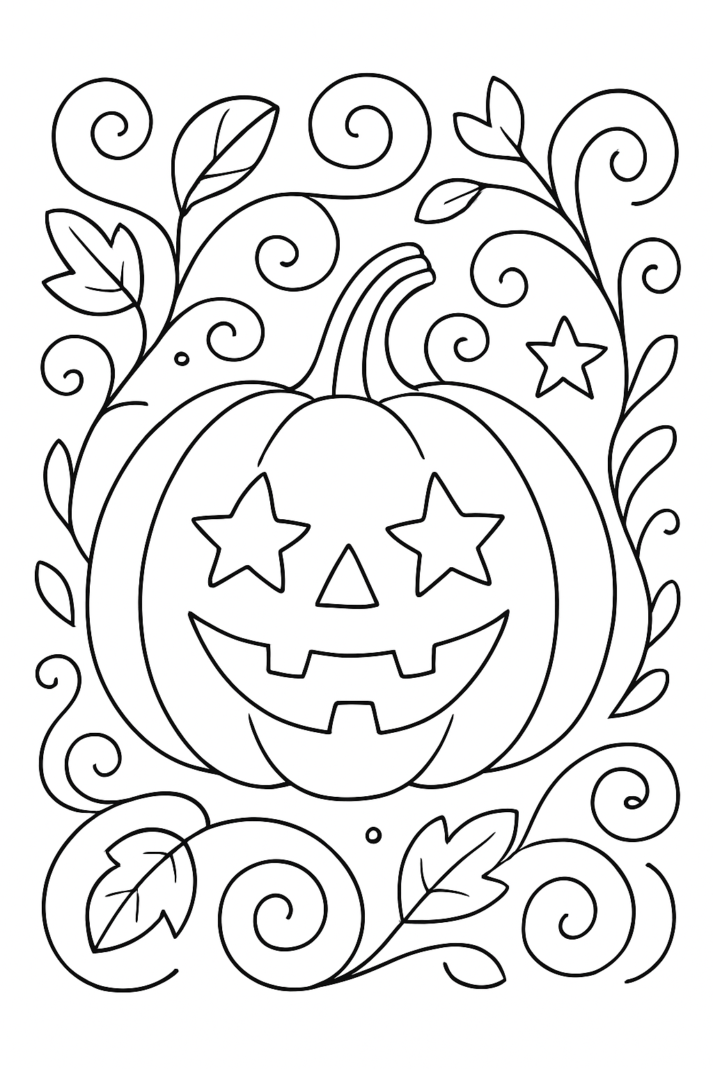 A cute jack-o-lantern drawing in this easy pumpkin coloring page.