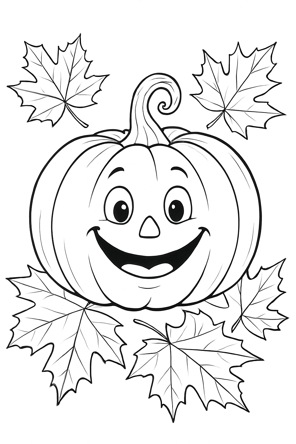 A cute jack-o-lantern in a garden on a happy pumpkin patch coloring page.