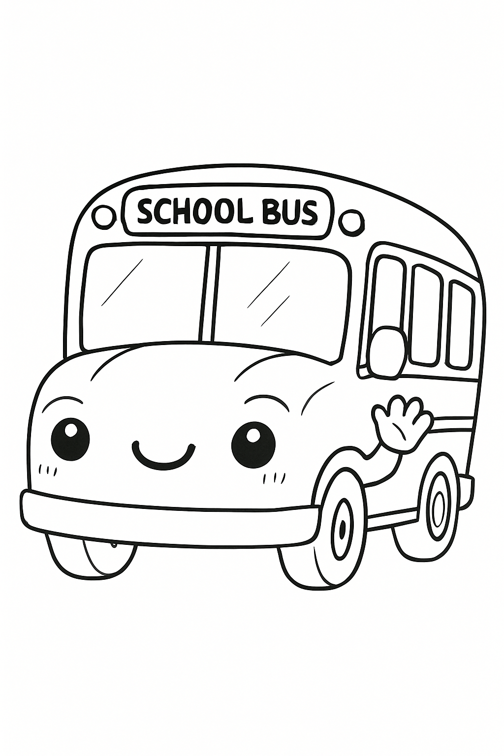A cute, happy school bus character to print and color in this school bus coloring page.