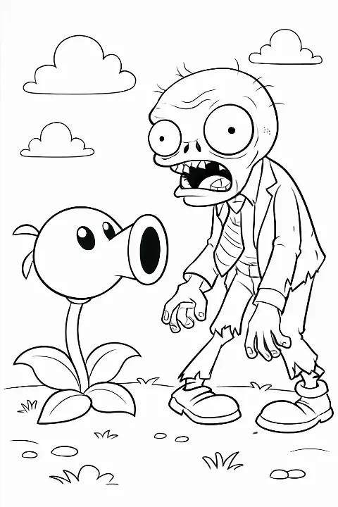 funny zombie plants vs zombie coloring page