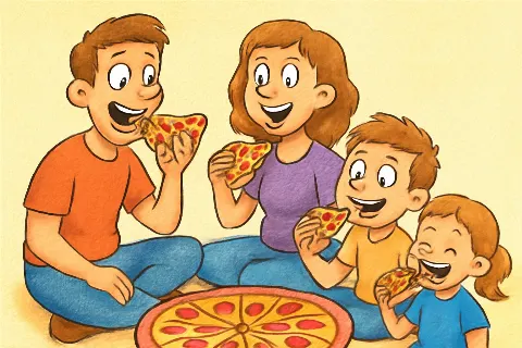 Coloring example - Whimsical Family Pizza Night Adventure