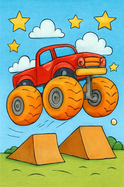 Coloring example - Whimsical Monster Truck Adventure