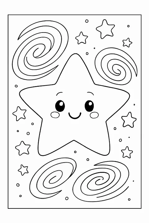 A friendly smiling star floating in space for a stars coloring page.
