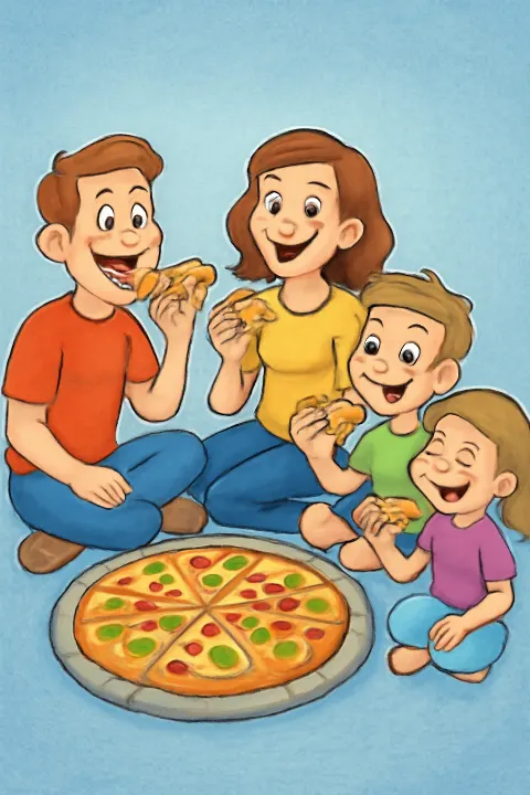 Coloring example - Whimsical Family Pizza Night Adventure