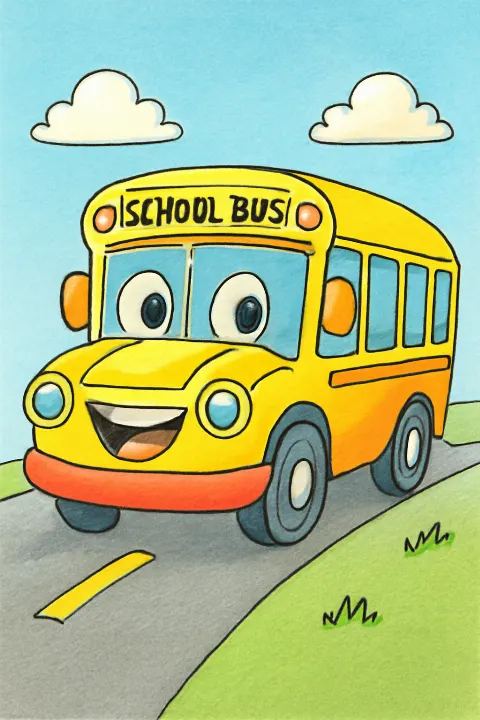 Coloring example - The Happiest School Bus on the Road