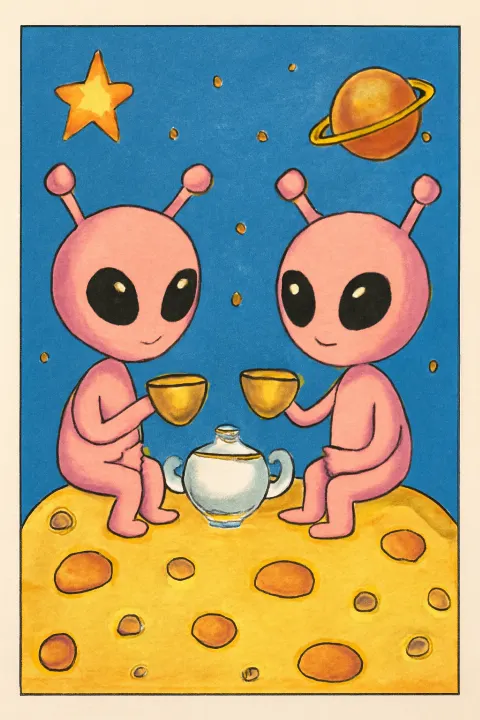 Coloring example - Whimsical Alien Tea Party Coloring Page