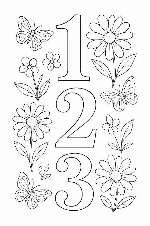 numbers from one to three coloring page