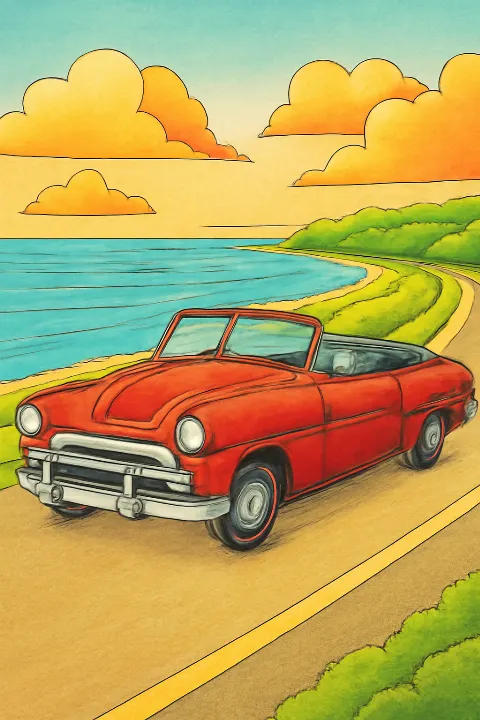Coloring example - Cruise Through History with our Vintage Car Coloring Page