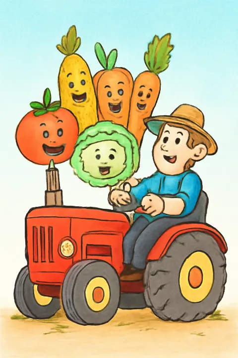 Coloring example - The Happy Farmer and His Giant Harvest