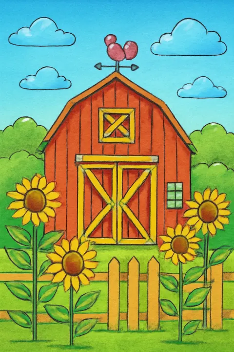 Coloring example - Cozy Country Barn Adventure