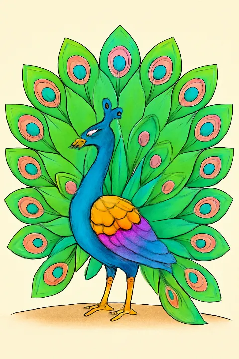 Coloring example - Majestic Peacock Garden Coloring Page