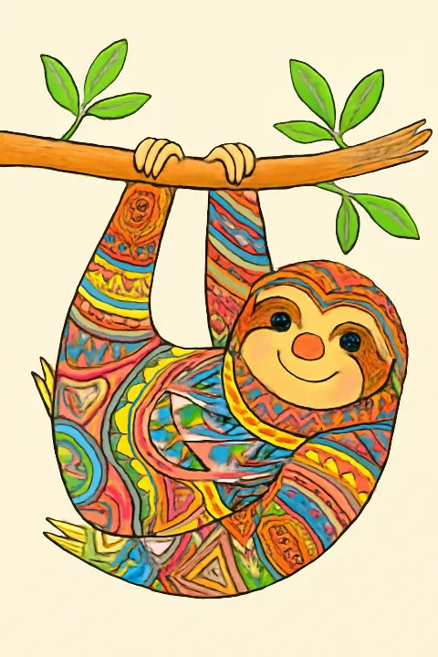Coloring example - Tribal Pattern Sloth Adventure