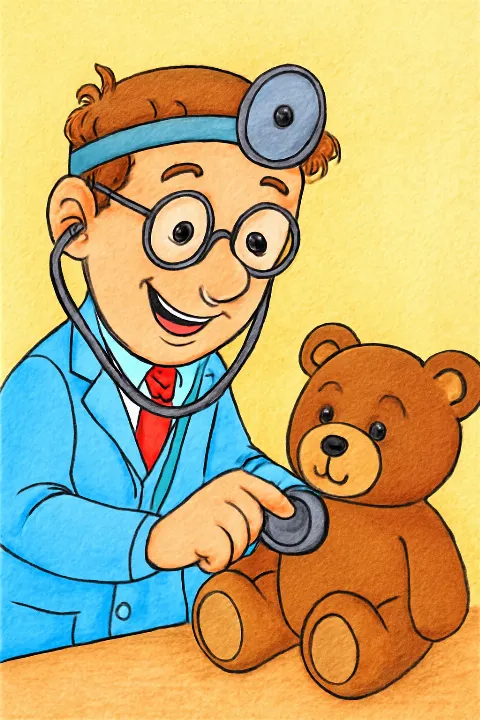 Coloring example - Whimsical Doctor and Patient Fun