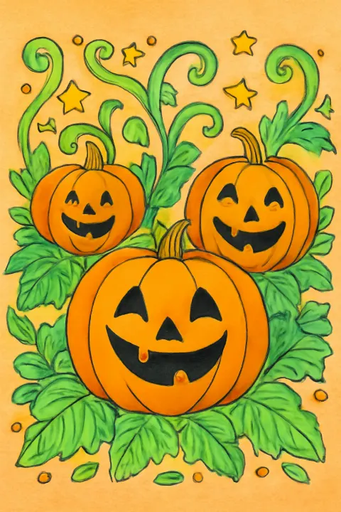 Coloring example - Whimsical Halloween Pumpkin Patch