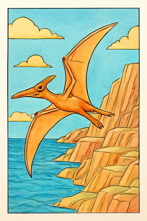 Coloring example - Majestic Pterodactyl in Flight