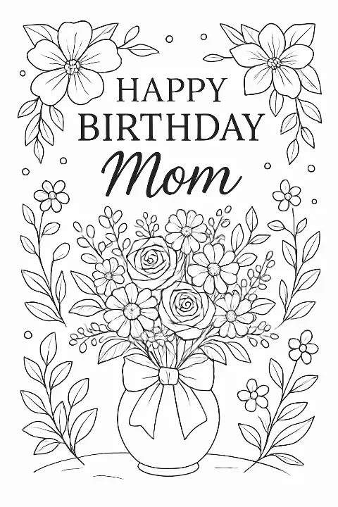 Birthday card coloring page for Mom coloring page