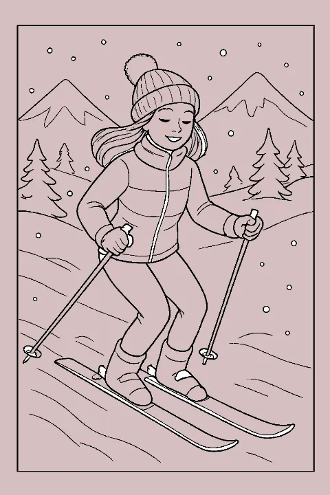 Colored by Gwen — Skiing coloring