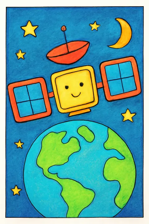 Coloring example - Explore the Stars with Our Satellite Coloring Page