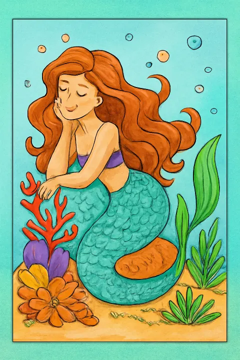 Coloring example - Whimsical Mermaid Garden Adventure