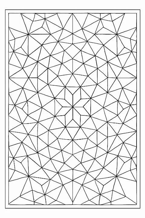 A sophisticated math geometry coloring page featuring a complex tessellation of perfect polygons.