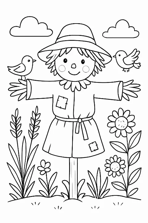 Cute scarecrow coloring coloring page