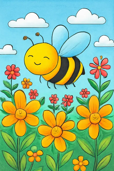 Coloring example - Busy Honey Bee Garden Adventure