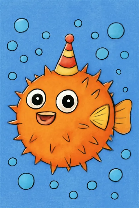 Coloring example - Party Pufferfish Fun!