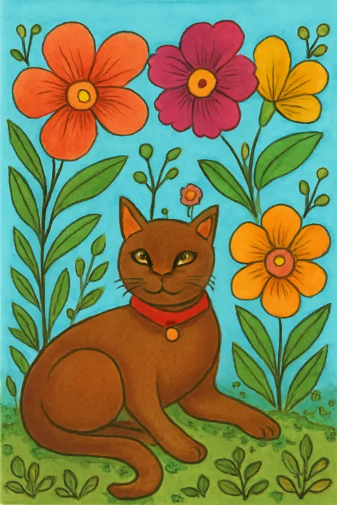 Coloring example - Whimsical Cat Garden