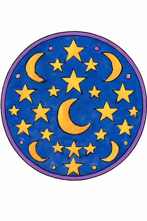 Coloring example - Whimsical Celestial Stars Mandala