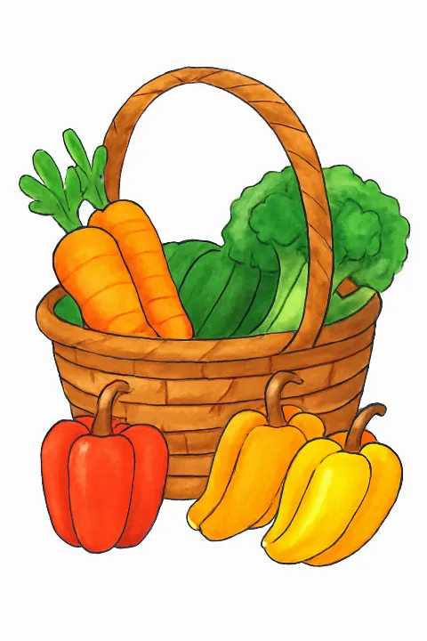 Coloring example - Delightful Vegetable Basket Coloring Adventure