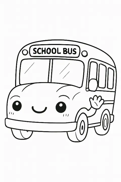 A cute, happy school bus character to print and color in this school bus coloring page.