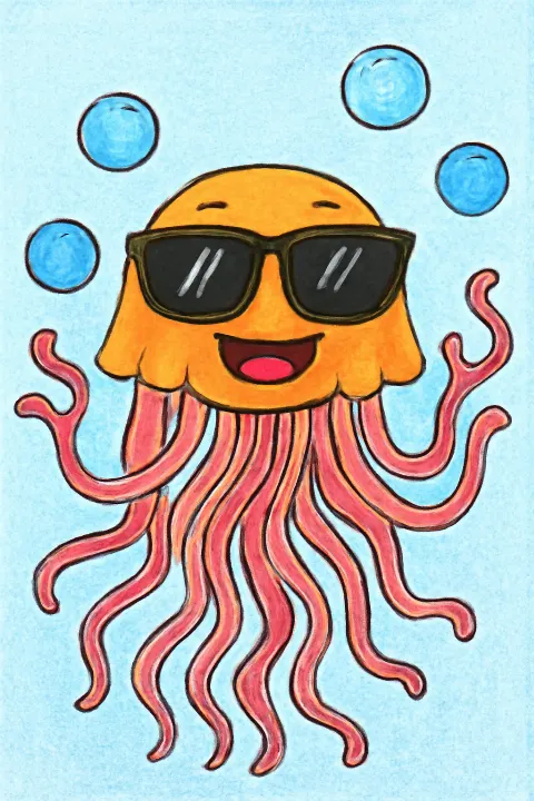 Coloring example - Cool Jellyfish Dancing Through the Sea