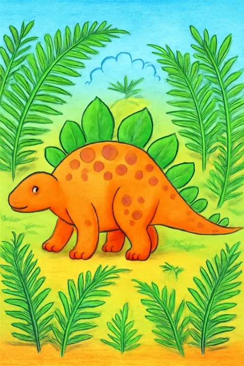 Coloring example - Stegosaurus Adventure Coloring Page