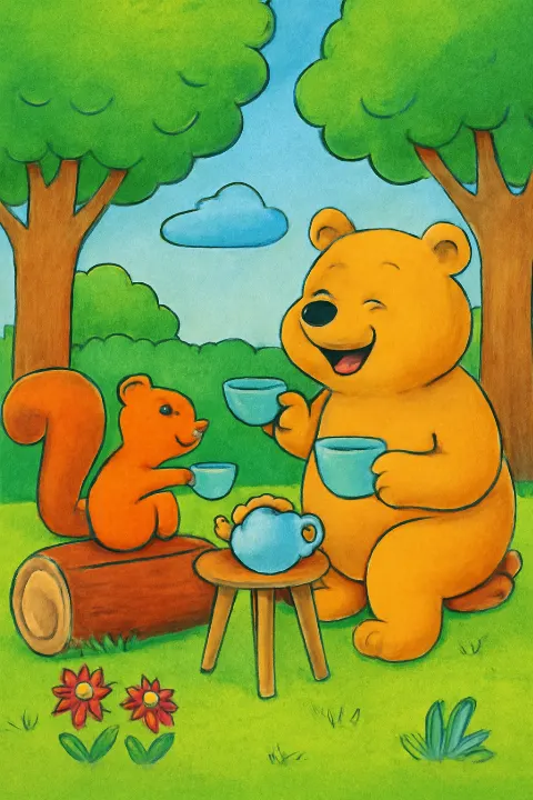 Coloring example - Whimsical Forest Picnic Coloring Page