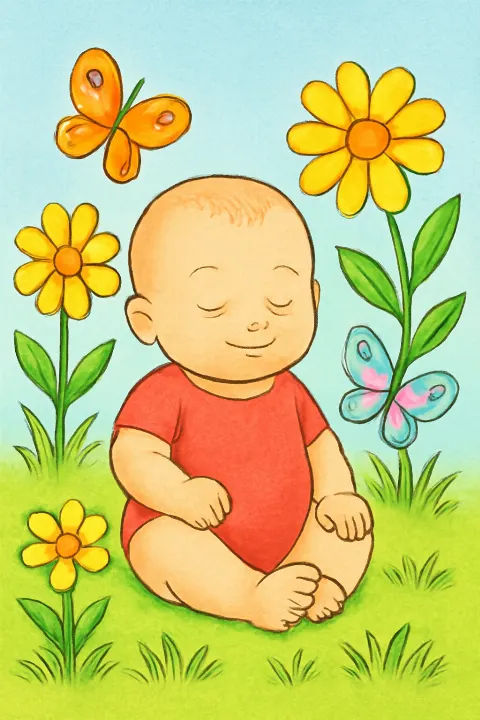 Coloring example - Whimsical Baby in the Garden Coloring Page
