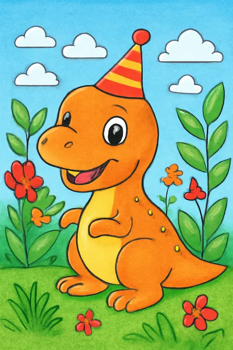 Coloring example - Adorable Baby Dinosaur Garden Adventure