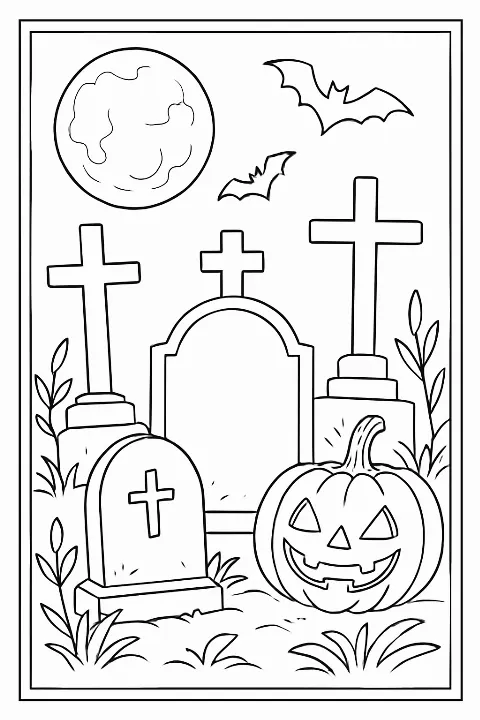 Halloween graves and crosses coloring page