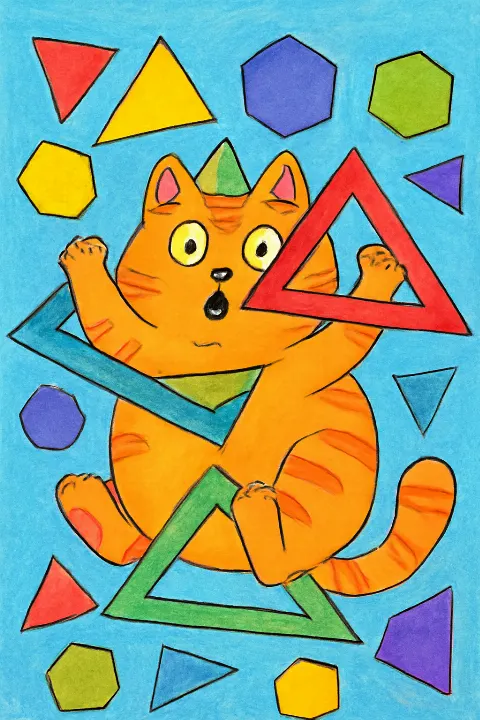 Coloring example - Geometric Cat Tangle Adventure