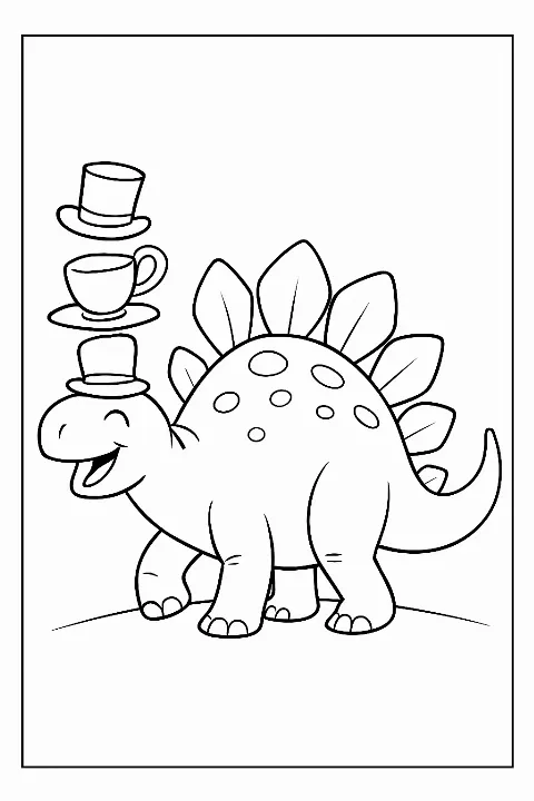 A happy Stegosaurus wearing a hat in this fun stegosaurus coloring page.