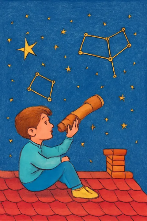 Coloring example - Explore the Universe: Boy Observing Stars