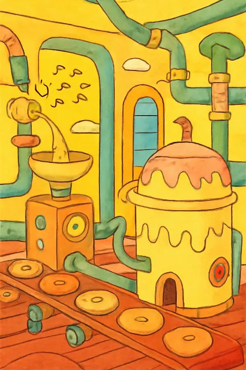 Coloring example - Whimsical Donut Factory Adventure