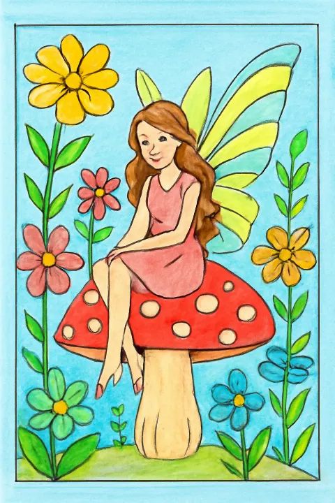 Coloring example - Whimsical Fairy Garden Adventure