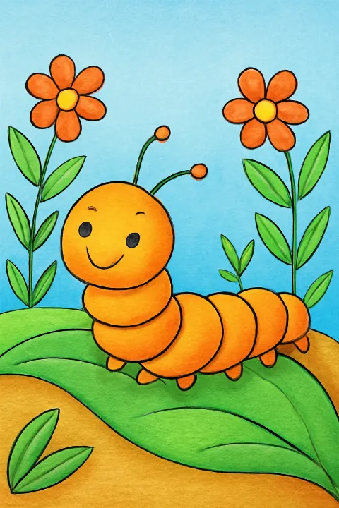Coloring example - Happy Garden Caterpillar Adventure