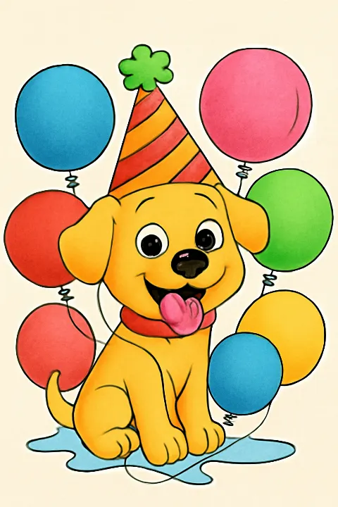 Coloring example - Celebrate with Our Happy Birthday Puppy!