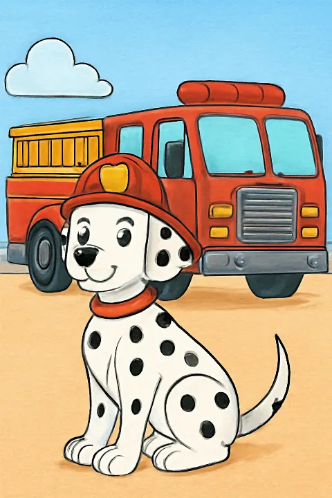 Coloring example - Brave Firefighter Dalmatian Adventure