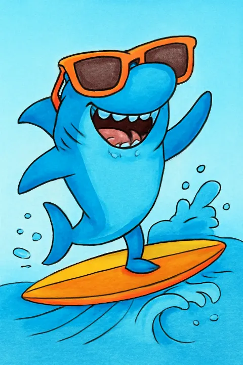 Coloring example - Catch a Wave with Our Funny Surfing Shark!