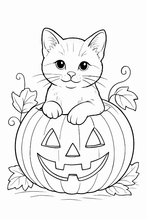 Cat in pumpkin coloring page coloring page