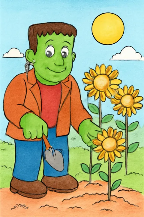 Coloring example - Friendly Frankenstein Garden Adventure